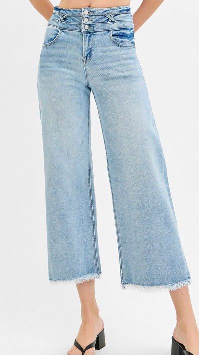 Risen Brand High Rise Crop Wide Band Detail Jeans