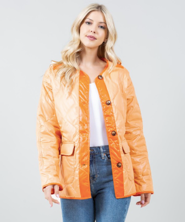 Quilted Puffer Shacket - Orange