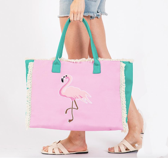 Embroidered Flamingo Canvas Bag