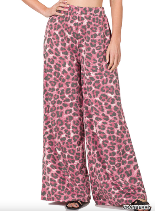 Soft French Terry Leopard Wide Leg Pants