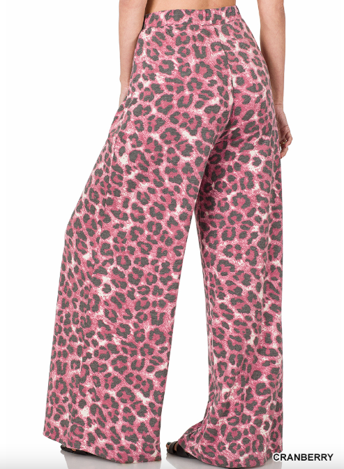 Soft French Terry Leopard Wide Leg Pants