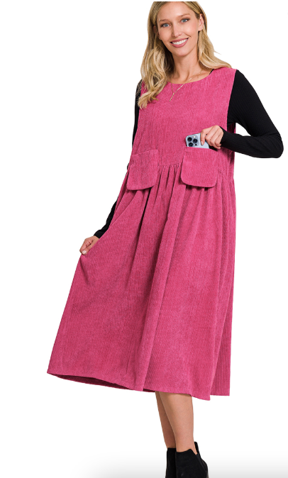 Corduroy Sleeveless Midi Dress
