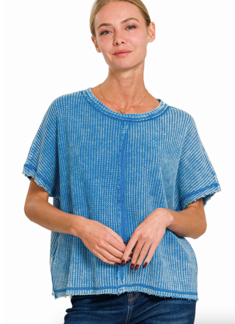 Washed Waffle Short Sleeve Top Zenana