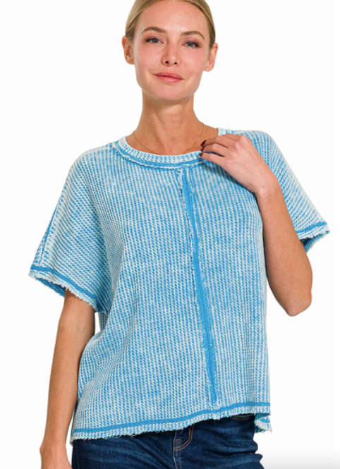 Washed Waffle Short Sleeve Top Zenana