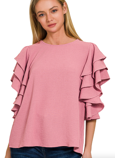Women Multi-Tiered Ruffle Sleeve Top
