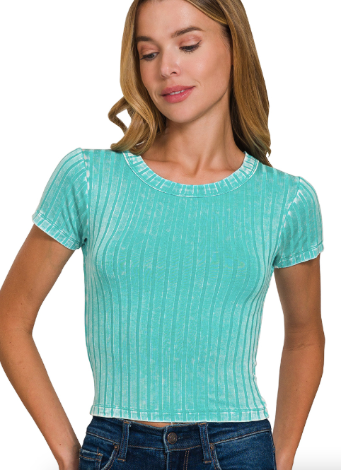 Washed Short Sleeve Cropped Top