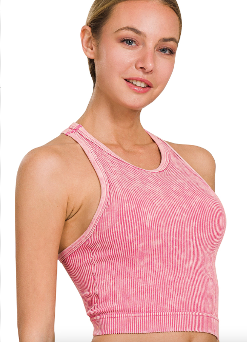 Washed Ribbed Seamless Padded Top