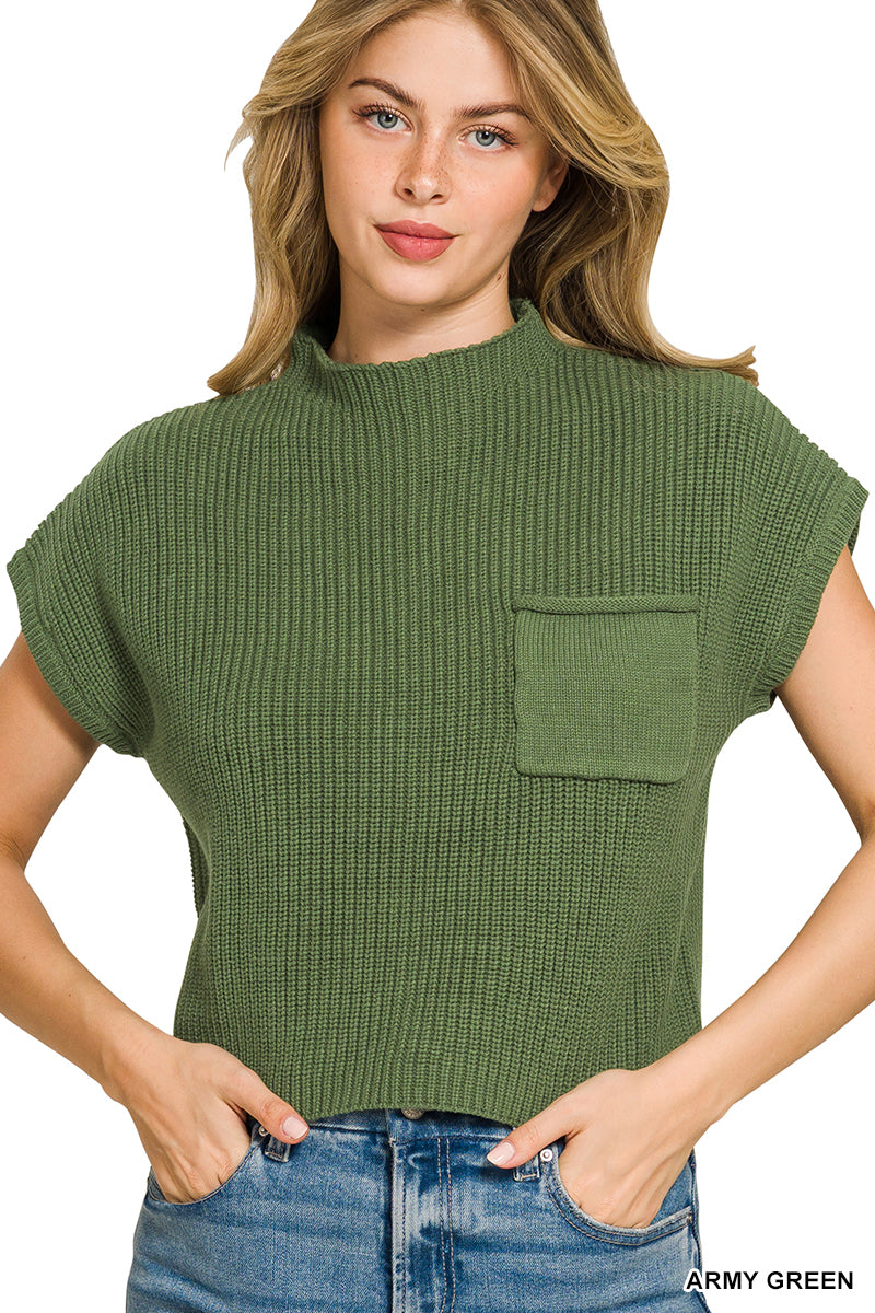 Mock neck short sleeve cropped sweater
