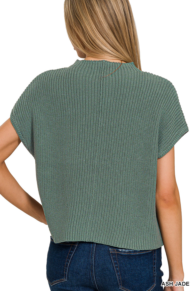 Mock neck short sleeve cropped sweater
