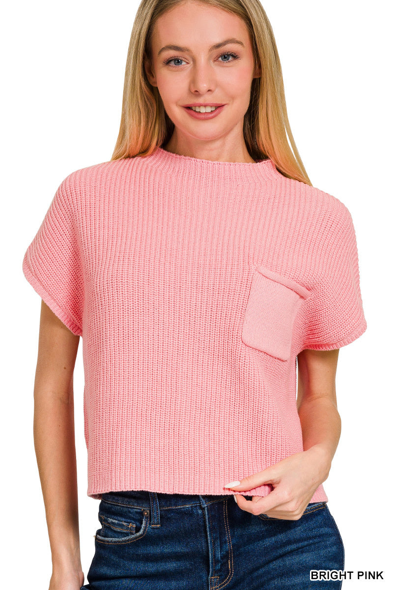 Mock neck short sleeve cropped sweater