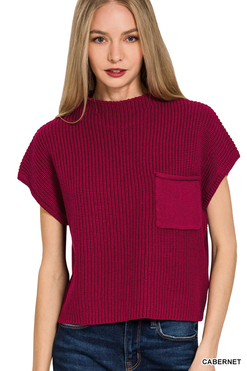 Mock neck short sleeve cropped sweater