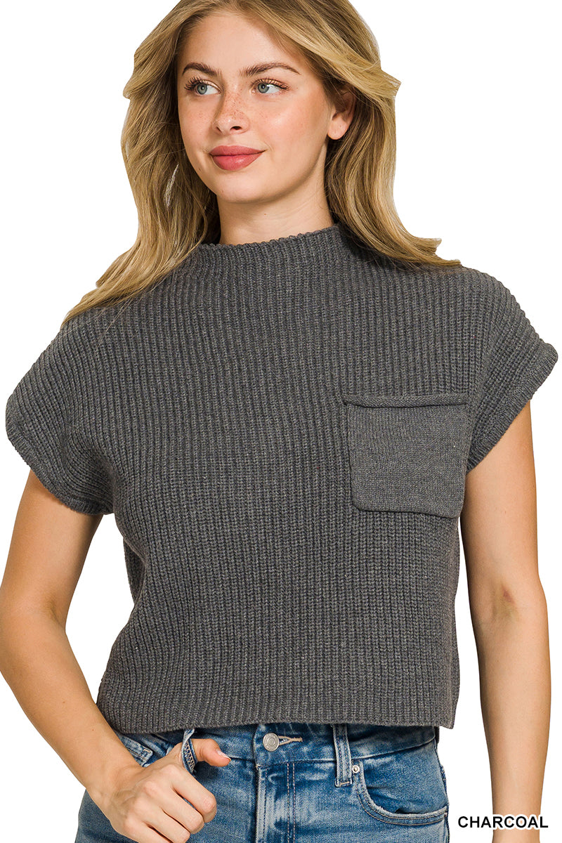 Mock neck short sleeve cropped sweater
