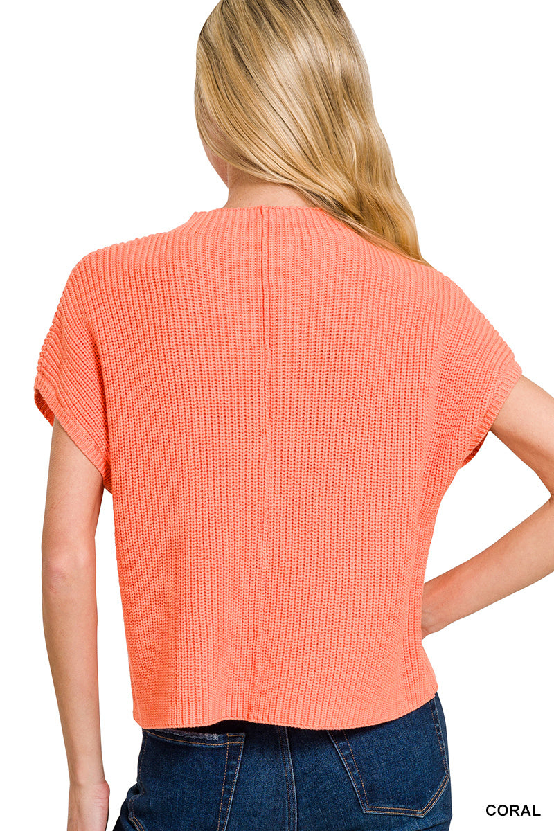 Mock neck short sleeve cropped sweater