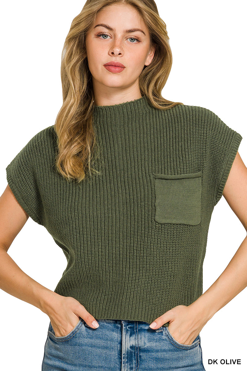 Mock neck short sleeve cropped sweater