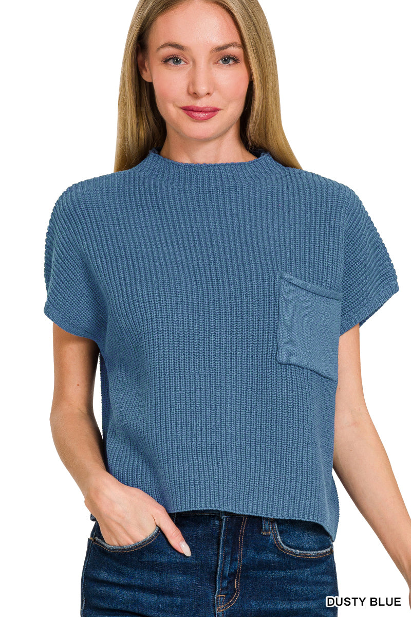 Mock neck short sleeve cropped sweater