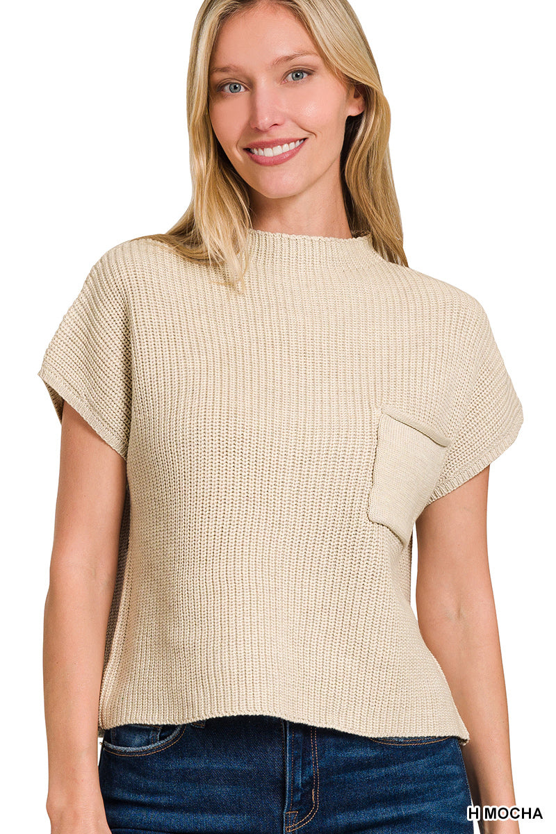 Mock neck short sleeve cropped sweater