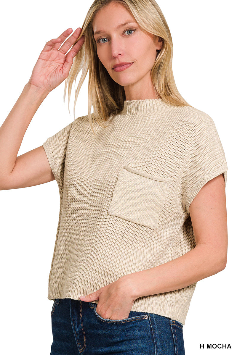 Mock neck short sleeve cropped sweater