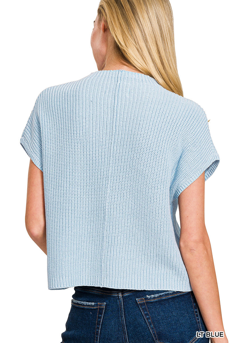 Mock neck short sleeve cropped sweater