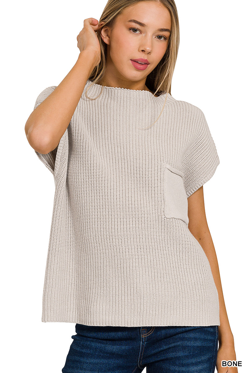 Mock neck short sleeve sweater