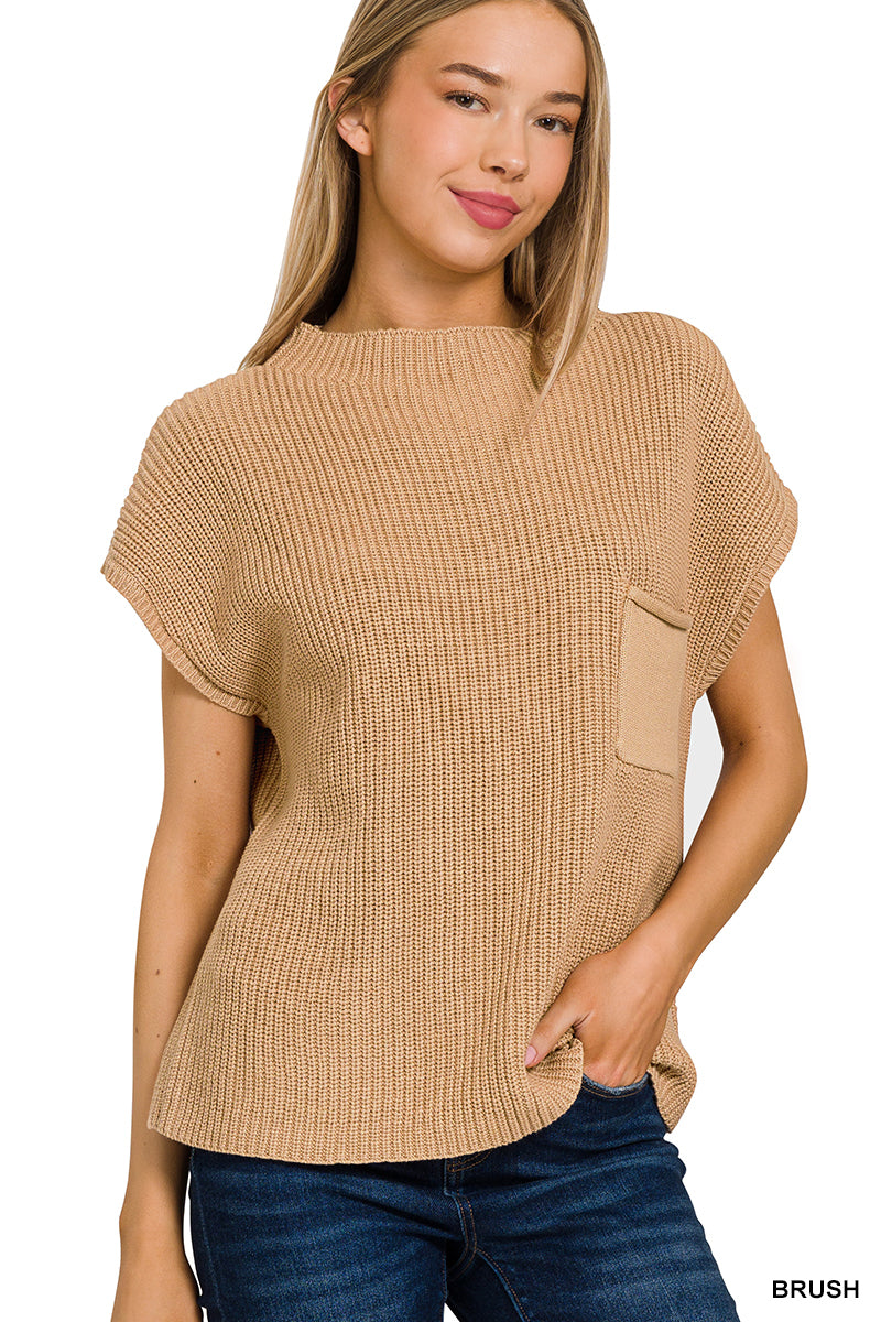 Mock neck short sleeve sweater