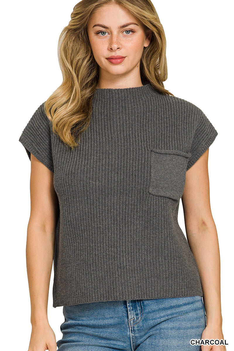 Mock neck short sleeve sweater