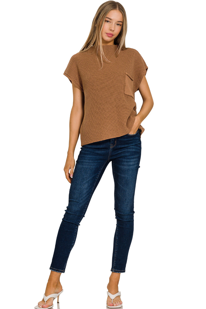 Mock neck short sleeve sweater