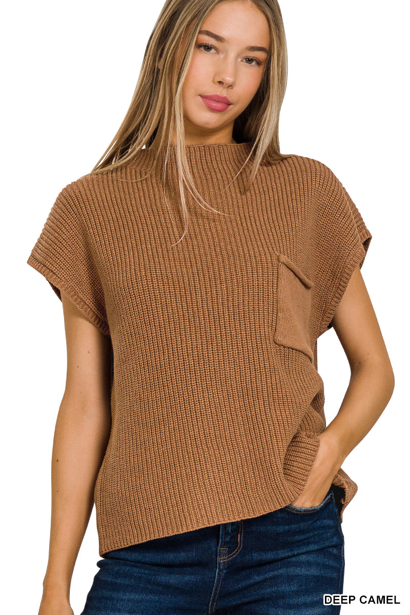 Mock neck short sleeve sweater