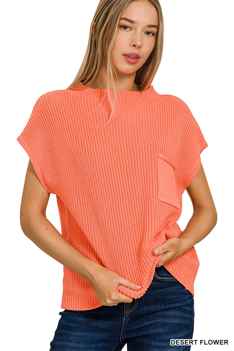 Mock neck short sleeve sweater