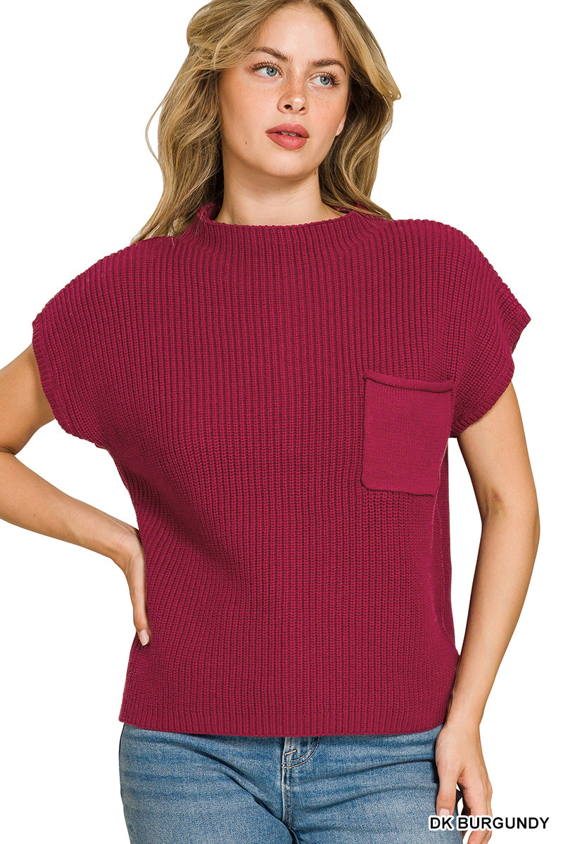 Mock neck short sleeve sweater