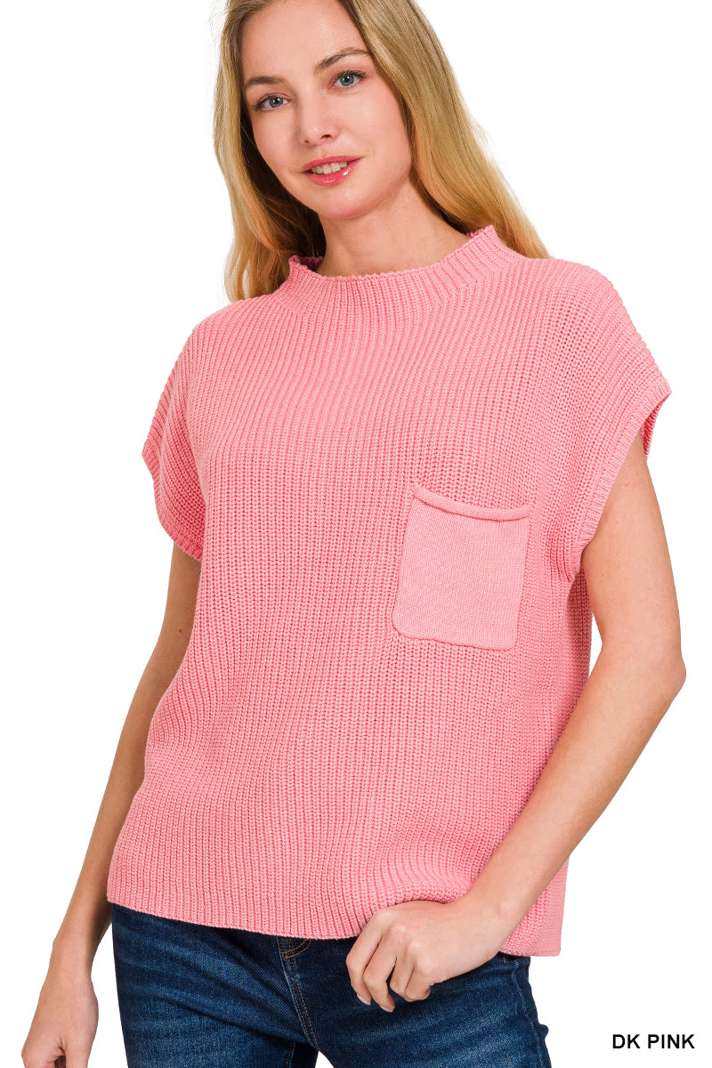 Mock neck short sleeve sweater
