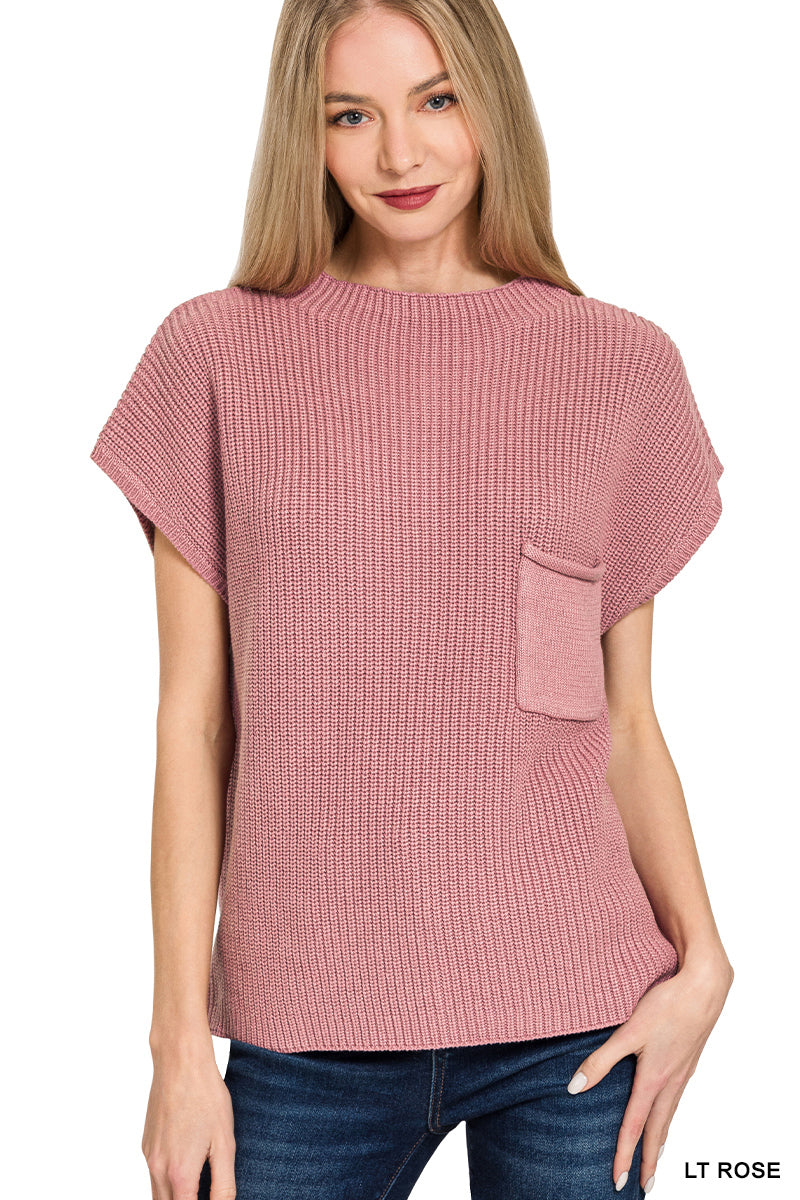 Mock neck short sleeve sweater