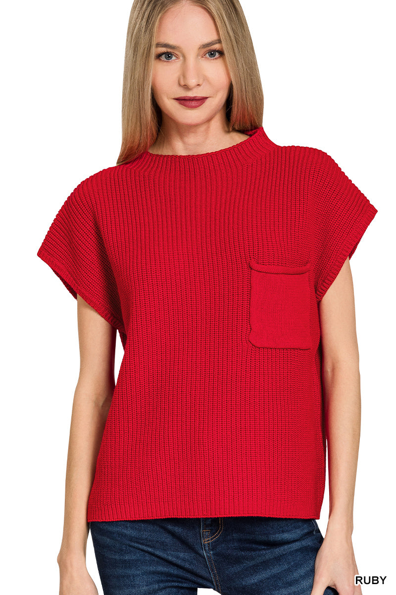 Mock neck short sleeve sweater