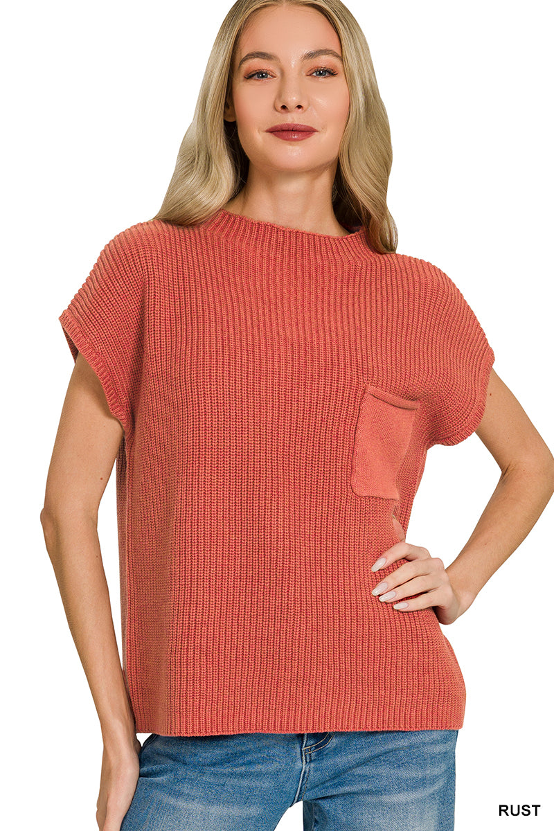 Mock neck short sleeve sweater