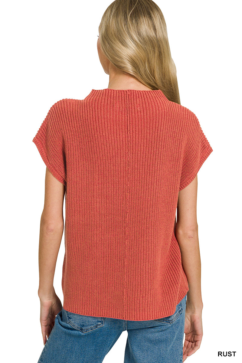Mock neck short sleeve sweater