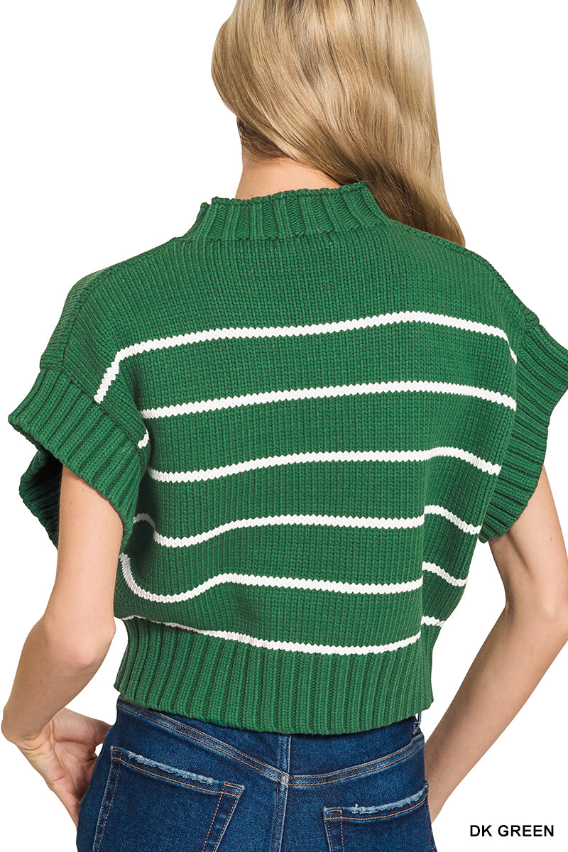 STRIPED CROPPED MOCK NECK SWEATER