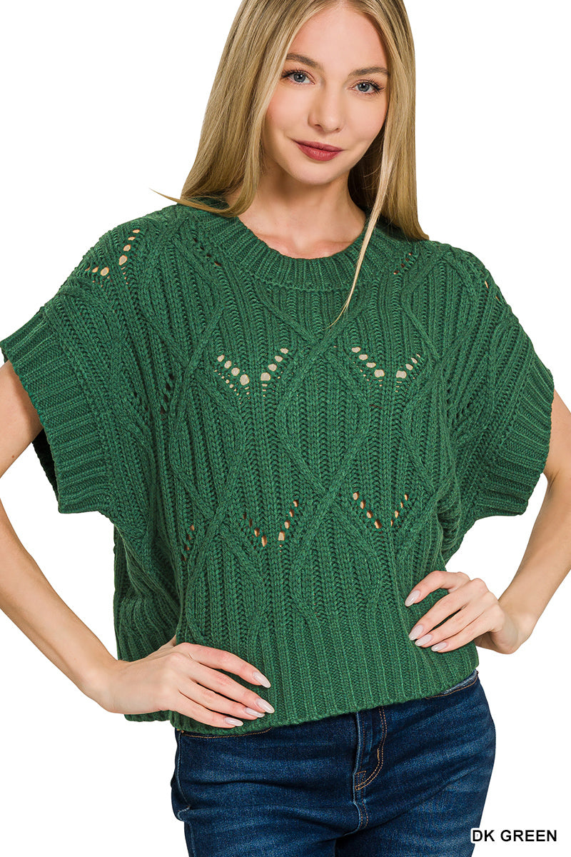Cable knit short sleeve sweater