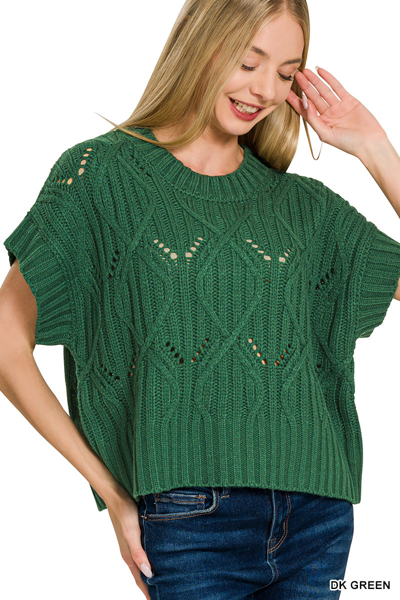 Cable knit short sleeve sweater