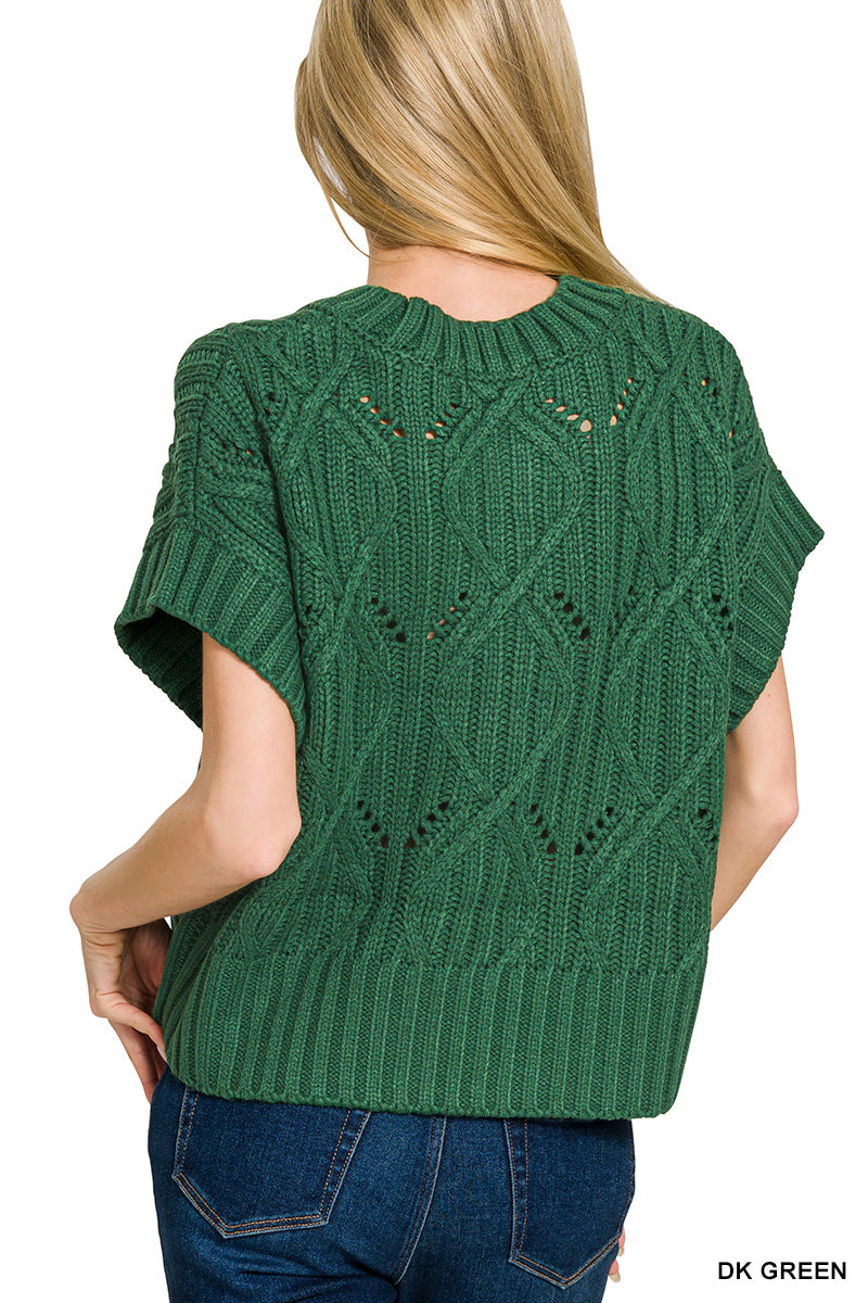Cable knit short sleeve sweater