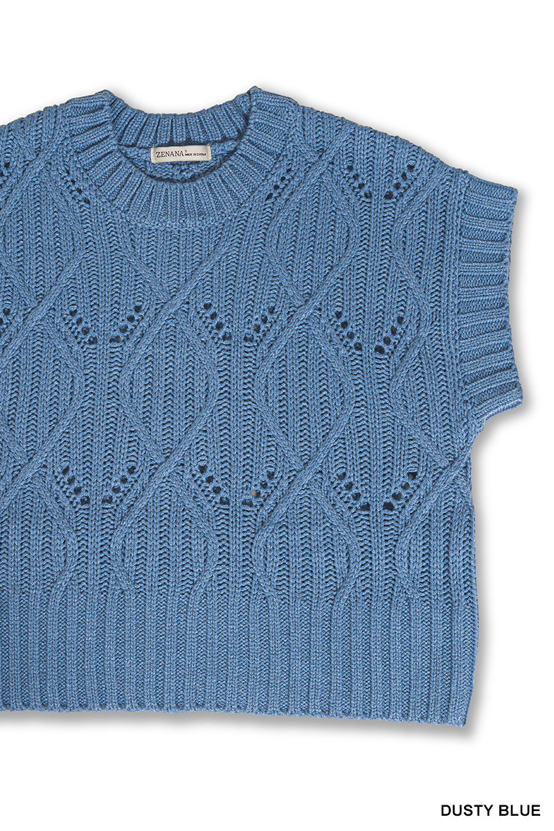 Cable knit short sleeve sweater