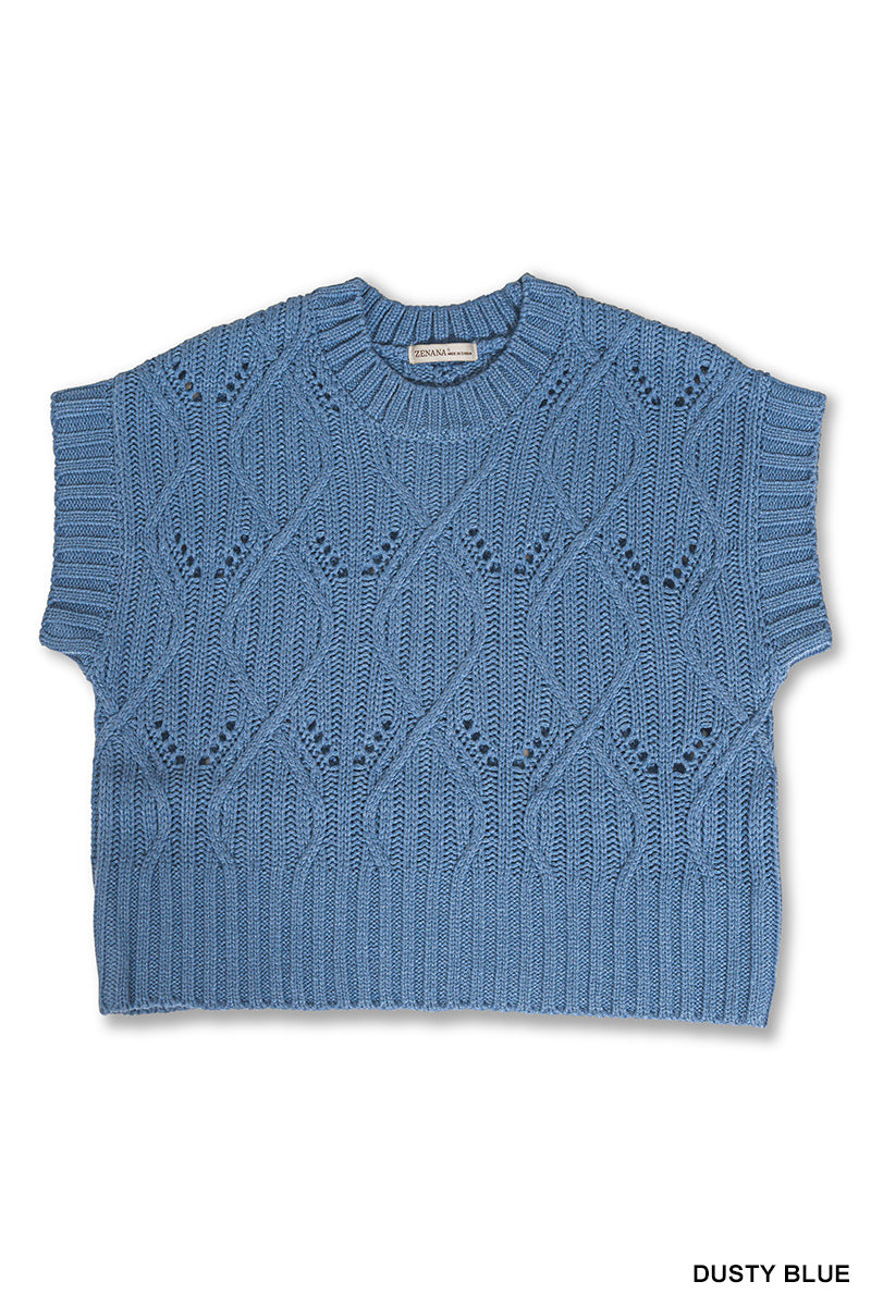 Cable knit short sleeve sweater