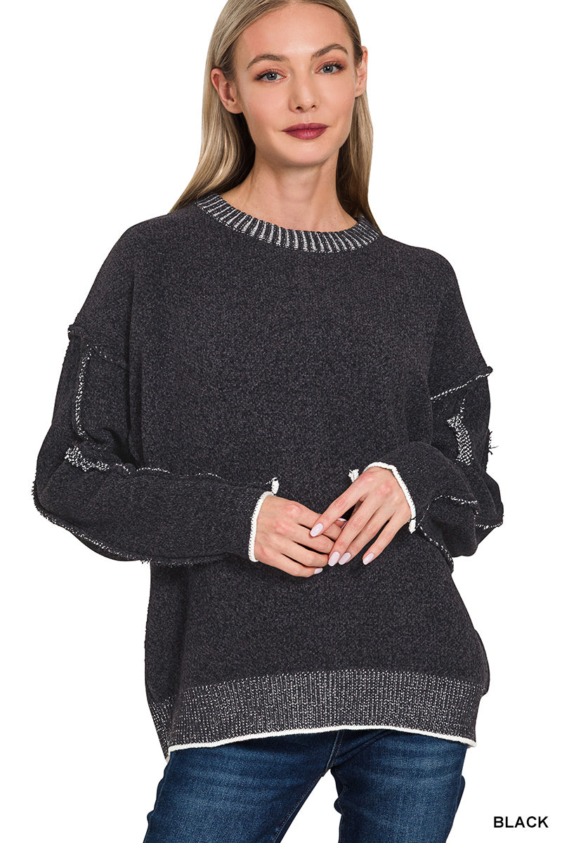 EXPOSED SEAM CHENILLE SWEATER