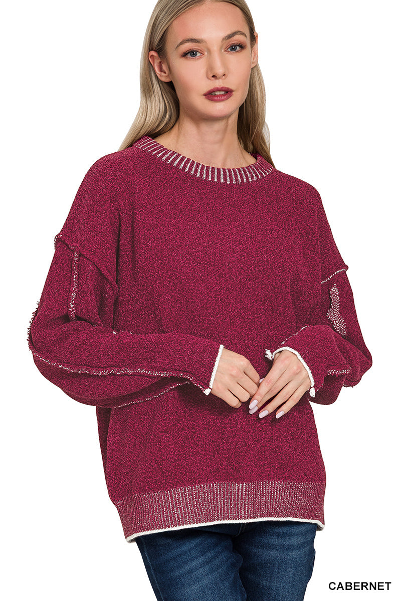 EXPOSED SEAM CHENILLE SWEATER