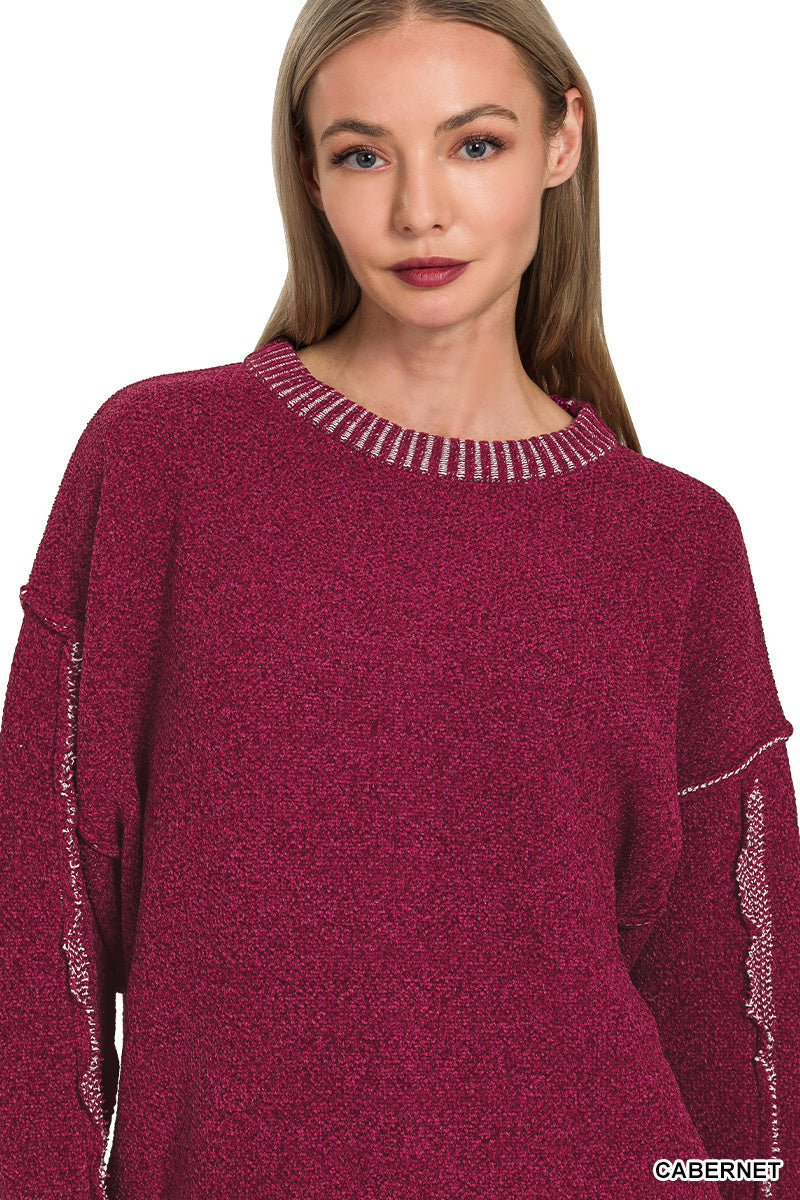 EXPOSED SEAM CHENILLE SWEATER
