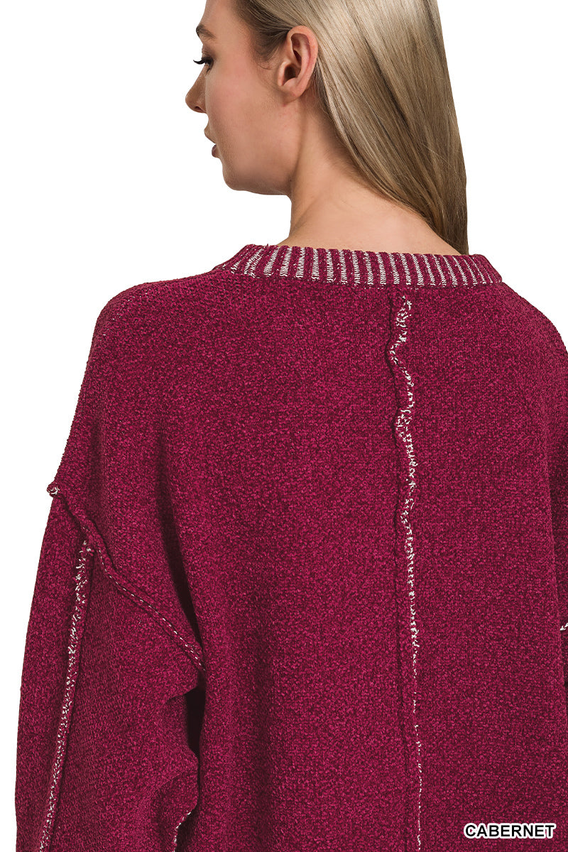 EXPOSED SEAM CHENILLE SWEATER