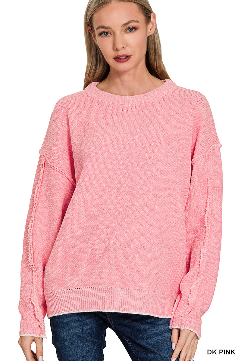 EXPOSED SEAM CHENILLE SWEATER