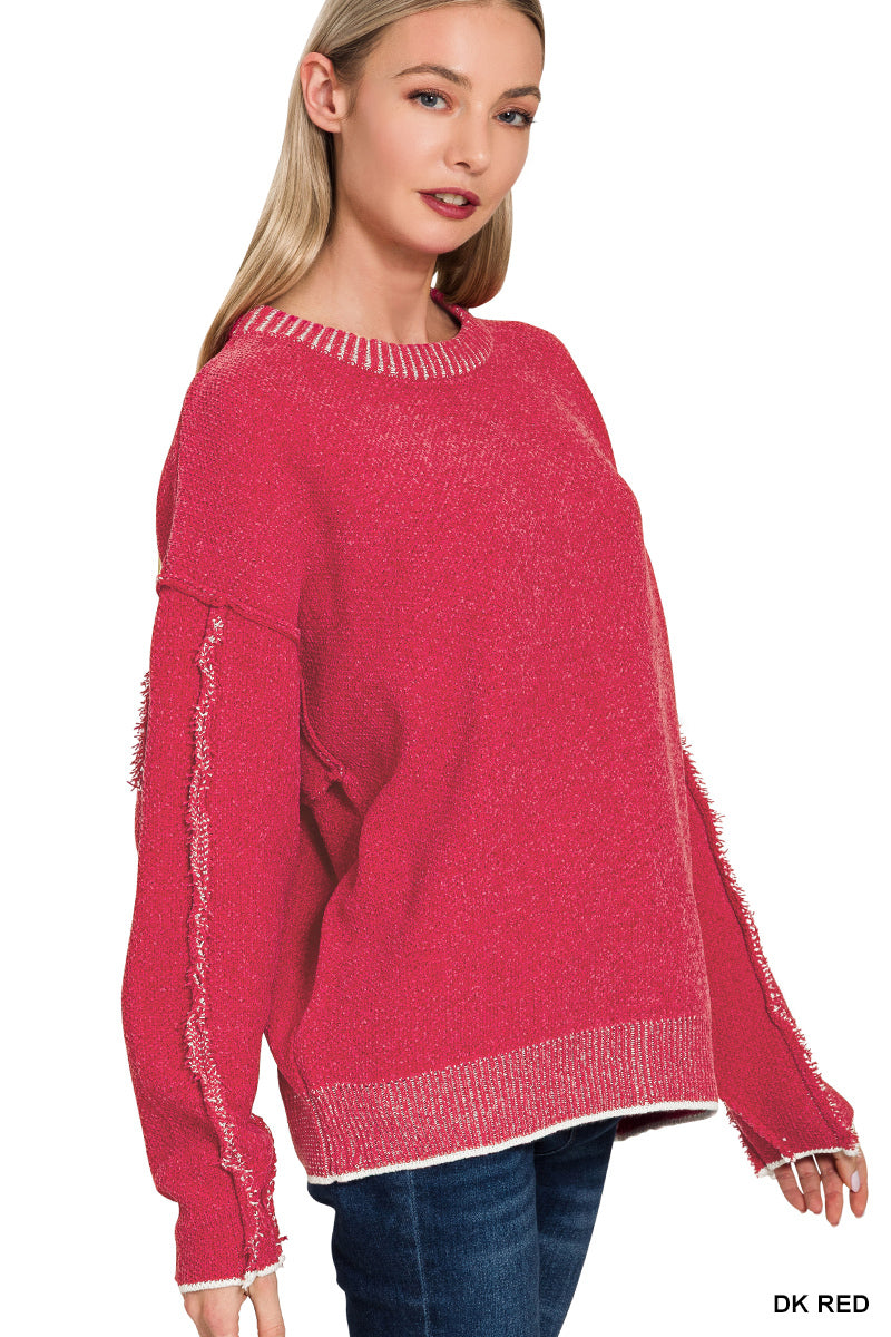 EXPOSED SEAM CHENILLE SWEATER