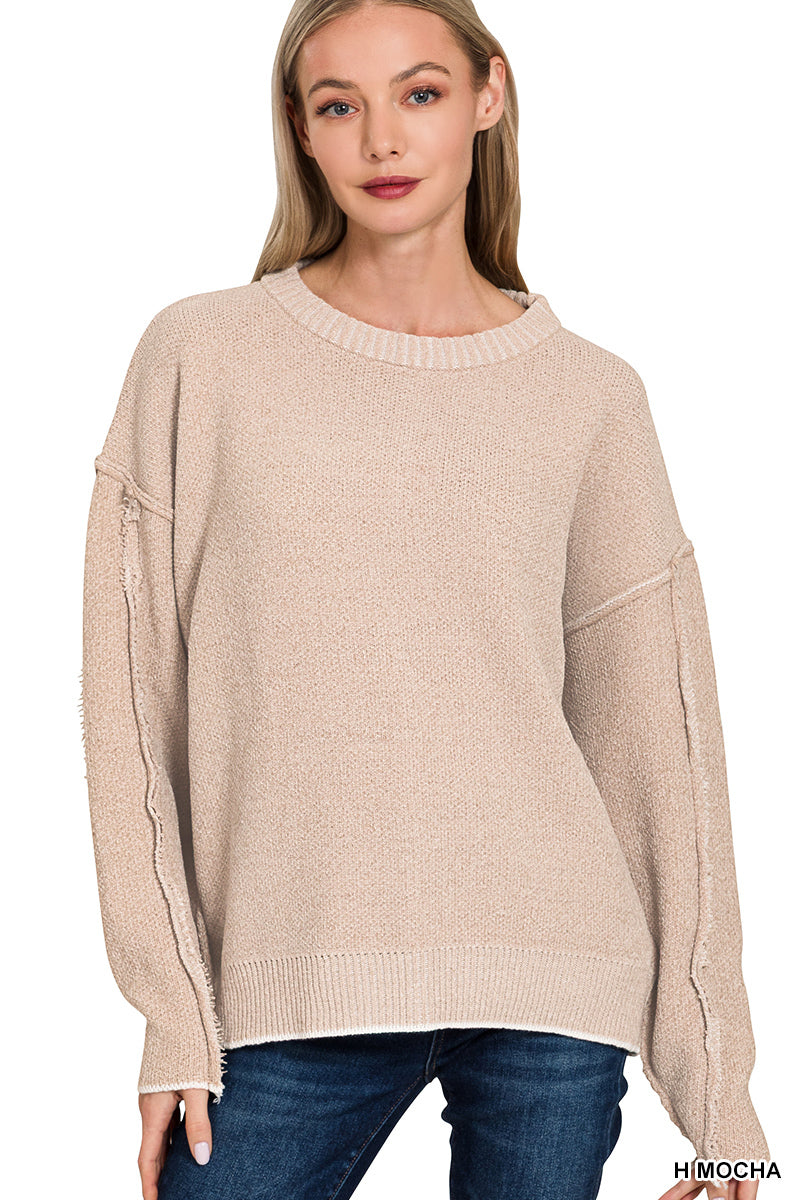 EXPOSED SEAM CHENILLE SWEATER