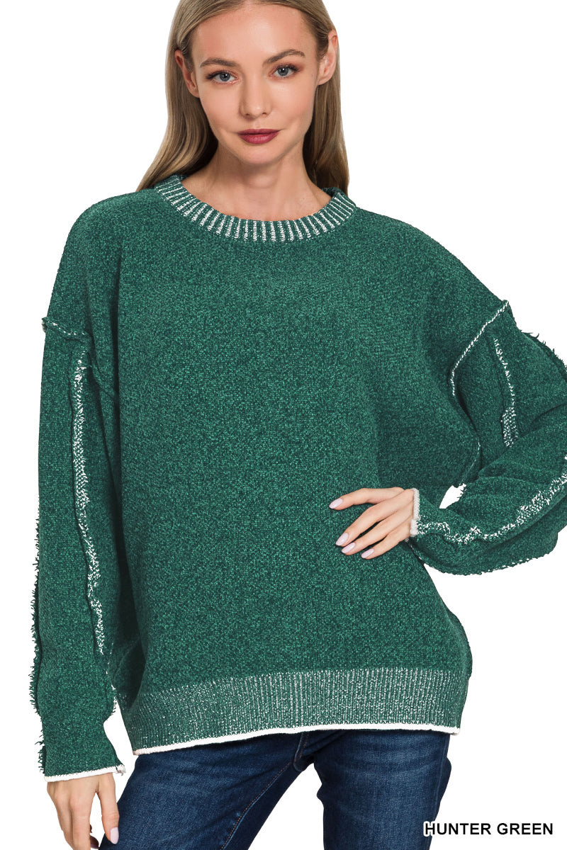 EXPOSED SEAM CHENILLE SWEATER