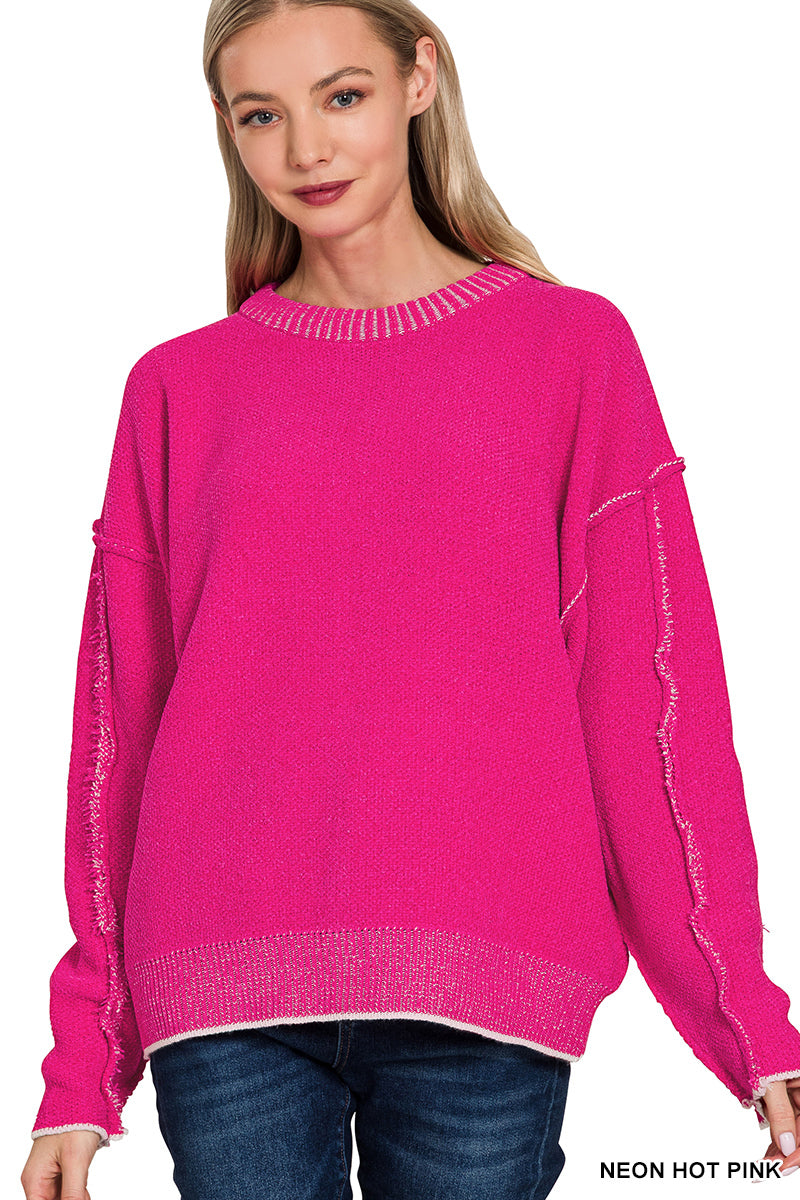 EXPOSED SEAM CHENILLE SWEATER
