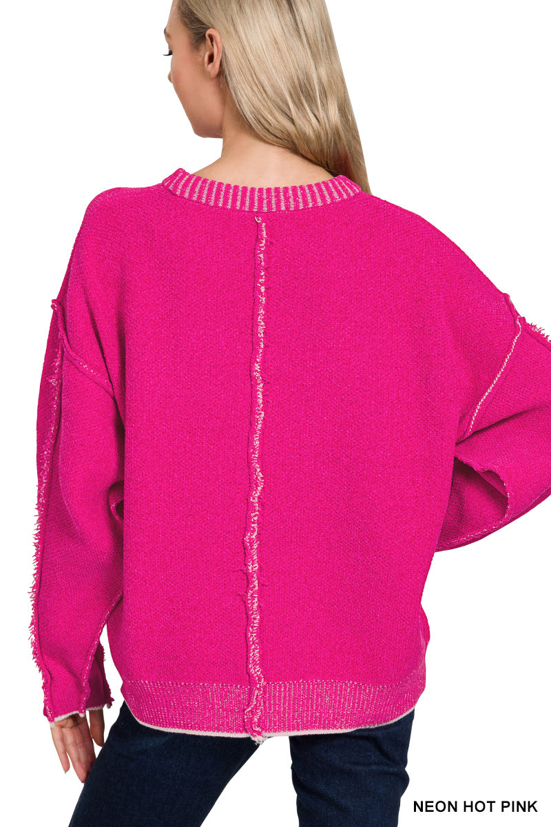 EXPOSED SEAM CHENILLE SWEATER